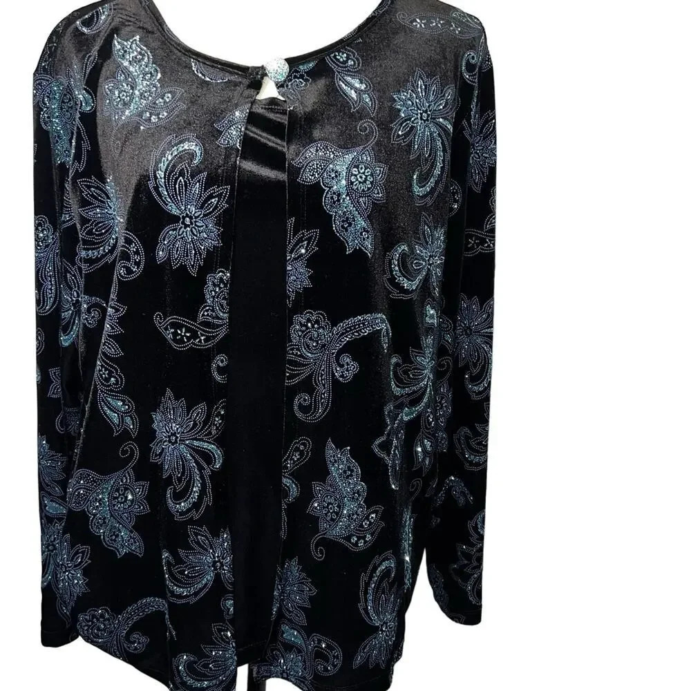 Elementz, 2X,jacket Cami sparkle crush velvet jewel button loop neckline close‎